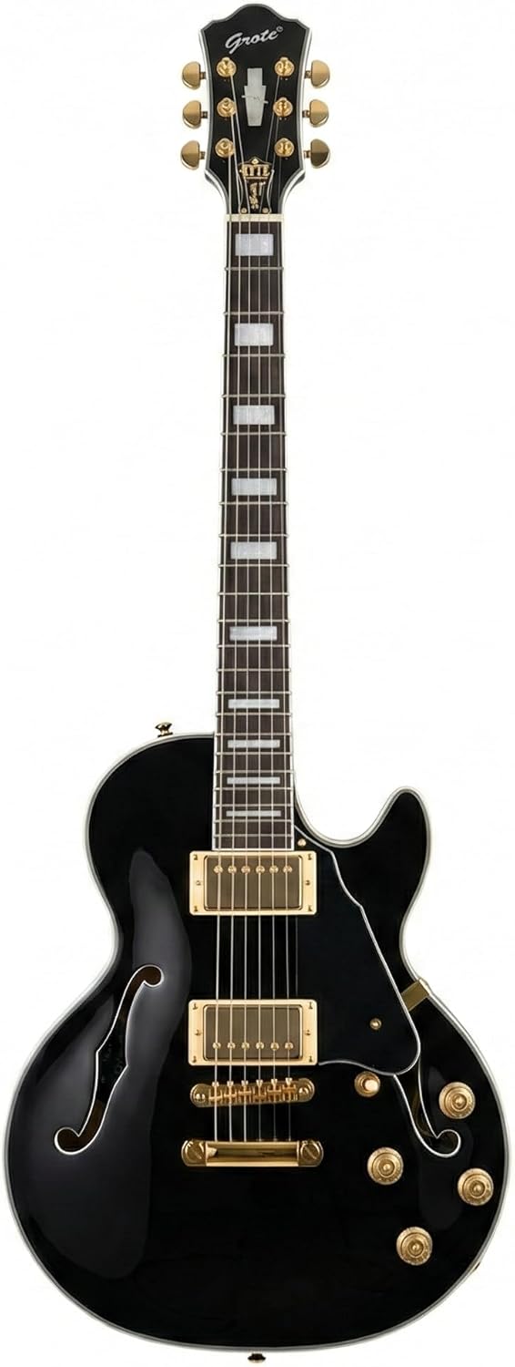 Grote LPF-001 Semi-Hollow Body Electric Guitar Coils Splitting with Gigbag (Black)