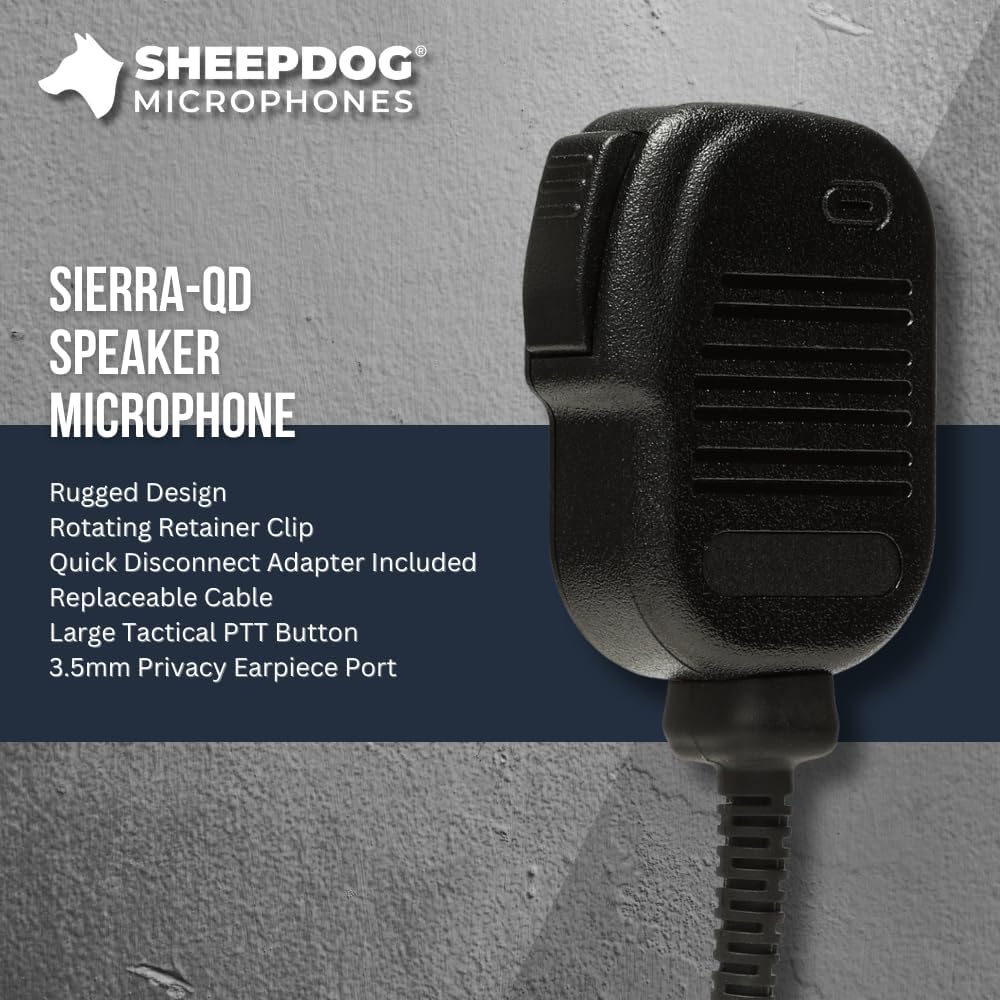Sheepdog Sierra Speaker Microphone, Quick Disconnect (QD), Compatible with Harris XG-15, XG-25, XG-75, XL45P, XL95P