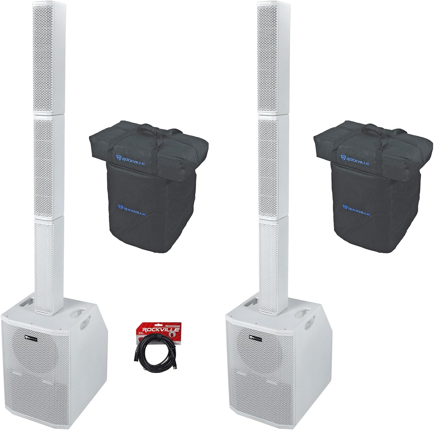 Rockville Bundle: (2) Titan Array System White Pro Powered Column Array Speakers with Dual 10