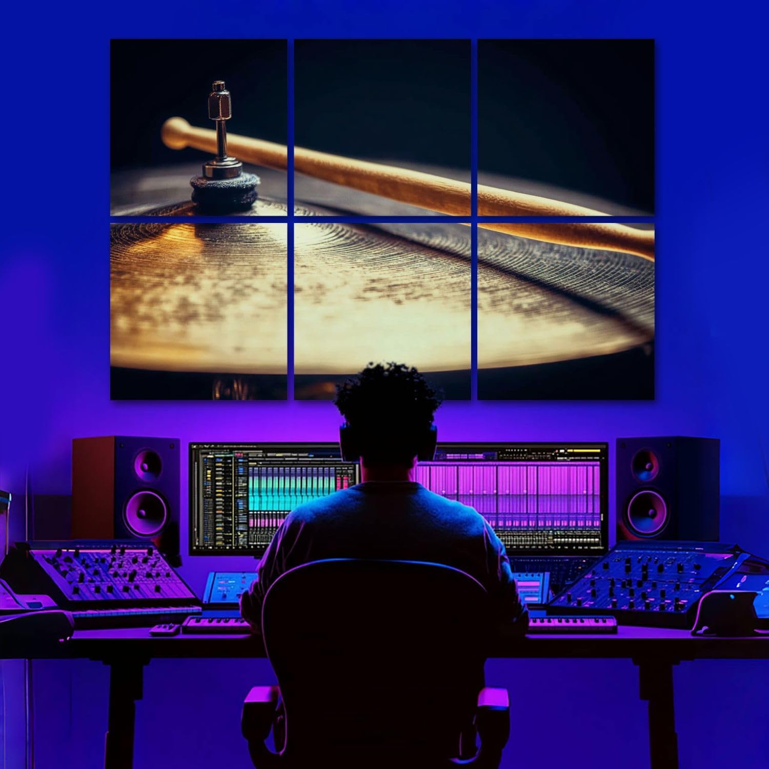 6 Pack Art Acoustic Panels Drum stick cymbal detail Sound Absorbing Panel 48