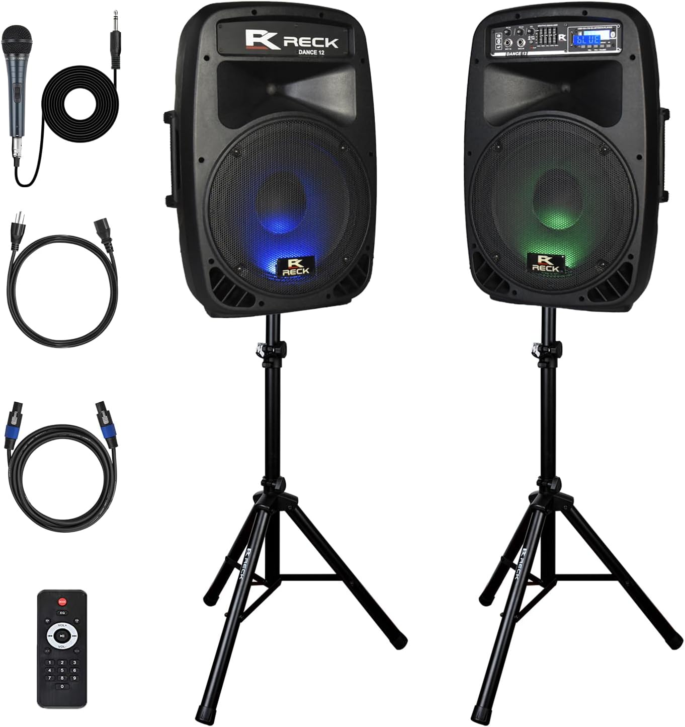 PRORECK Dance 12 Portable 12-Inch 1000 Watts 2-Way Powered PA Speaker System Combo Set with Bluetooth/USB/SD Card Reader/FM Radio/Remote Control/Speaker Stand for Party DJ Wedding Meeting