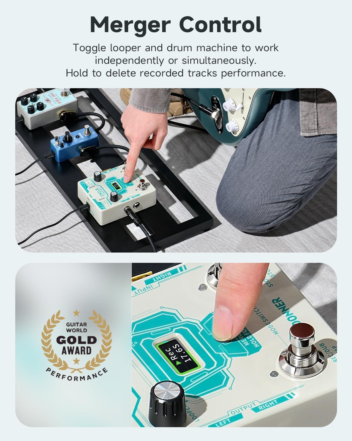 Donner Circle Looper Pedal Drum Machine, 2 in 1 Drum Looper Stereo Guitar Loop Pedals, 40 Slots 160 mins Loop with 110 Drum Grooves, Tap Tempo, Fade Out