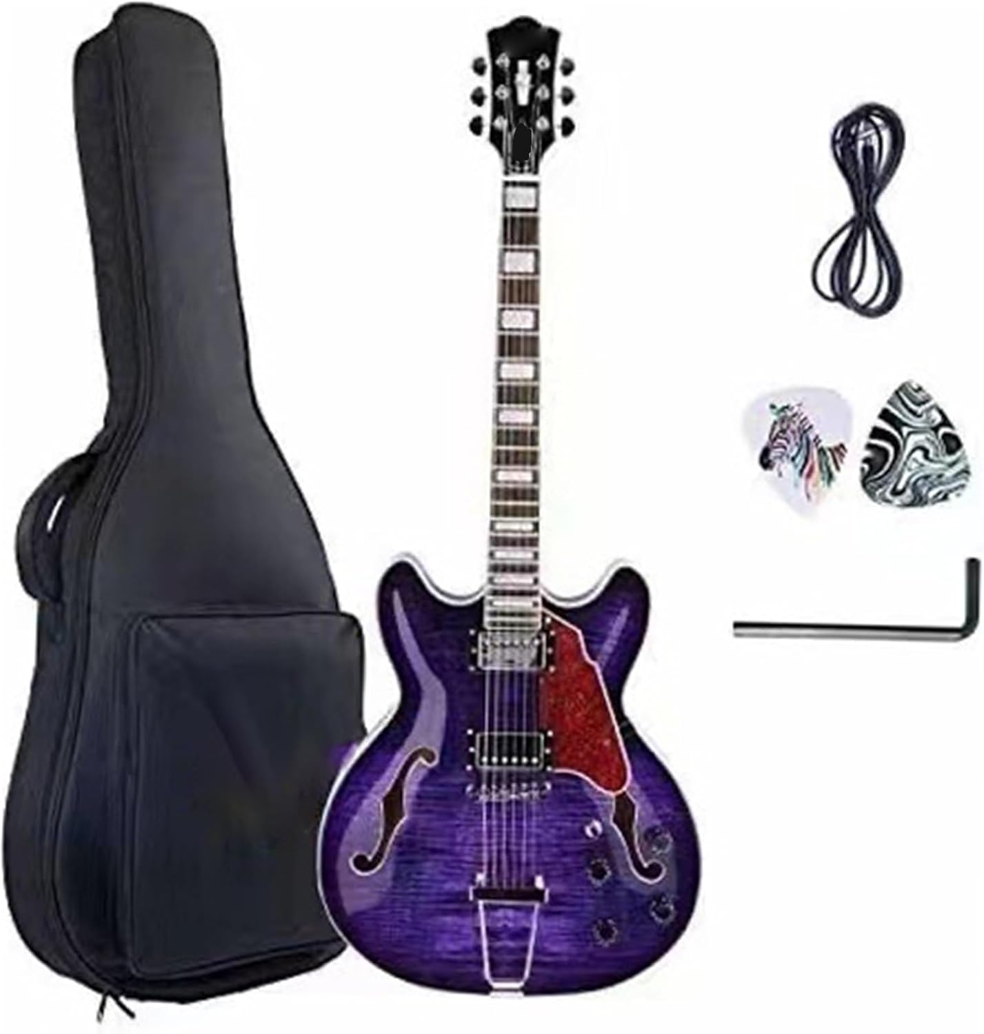 Beginner Electric Guitar Kits Semi Hollow Handmade F Hole Purple Cherry Red Jazz Electric Guitar(Purple)