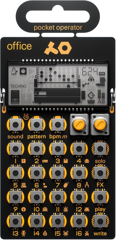 teenage engineering pocket operator PO-24 office, noise percussion drum machine and sequencer, with parameter locks, solo functionality and punch-in effects