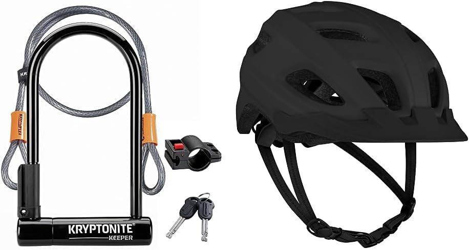 Kryptonite Keeper Bike U-Lock Standard with Braided Steel Cable + Retrospec Lennon Bike Helmet