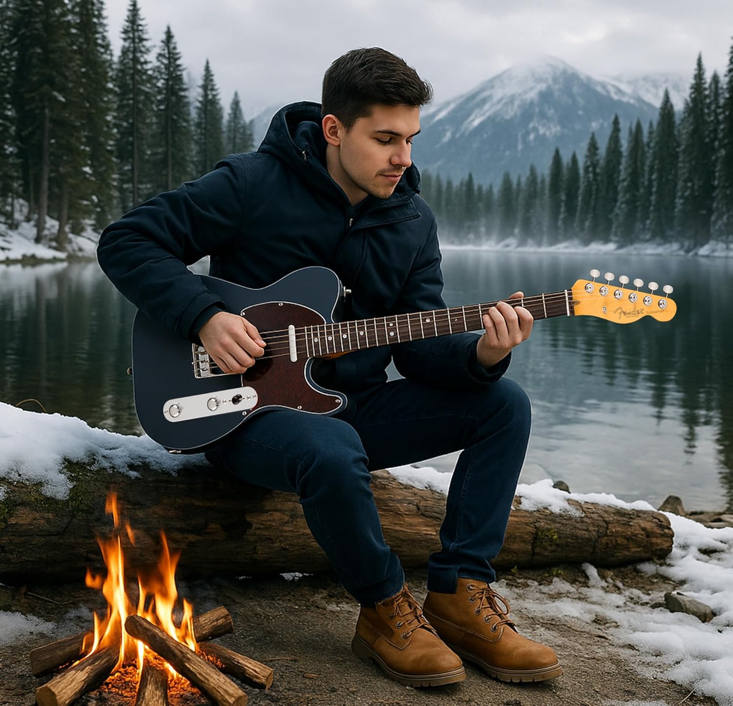 Fender American Professional Classic Telecaster - Faded Black Bundle with Gig Bag, Strap, Cable, and Guitar Cleaning Kit