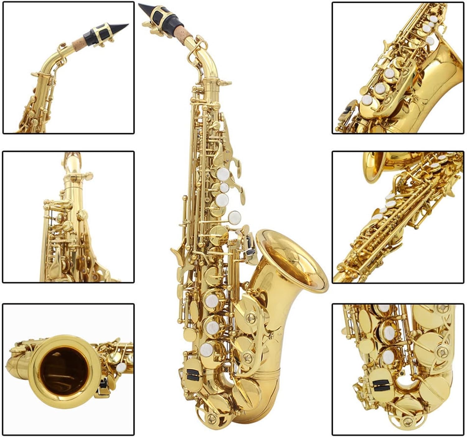 Brass Golden Carve Pattern Bb Saxophone Sax Pearl White Shell Buttons Wind Instrument with Case