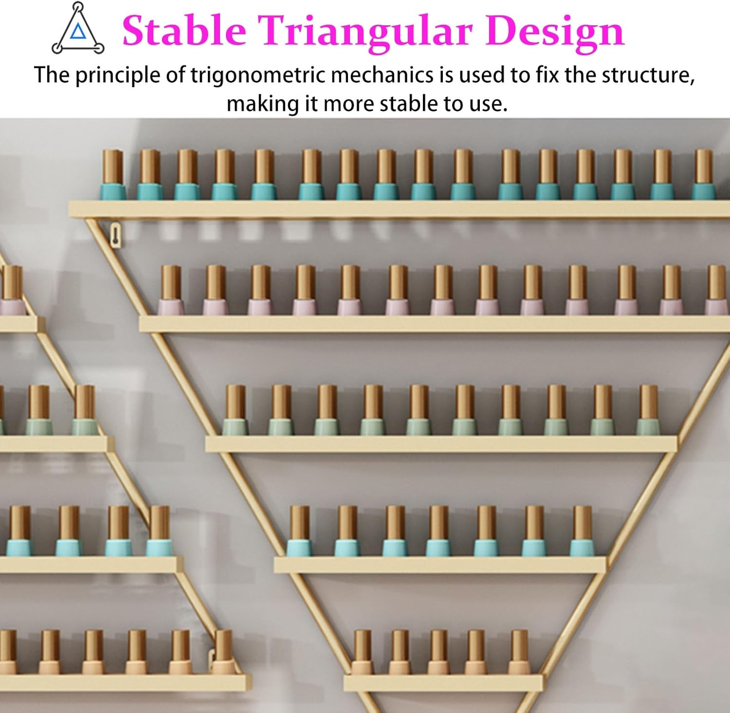 Wall Shelves Floating Shelves Gold Nail Polish Rack Wall Mount, Triangular Metal Essential Oil Organizers Nail Polish Holder, Versatility Paint Racks for Home Spa Salon (Color : Set A)