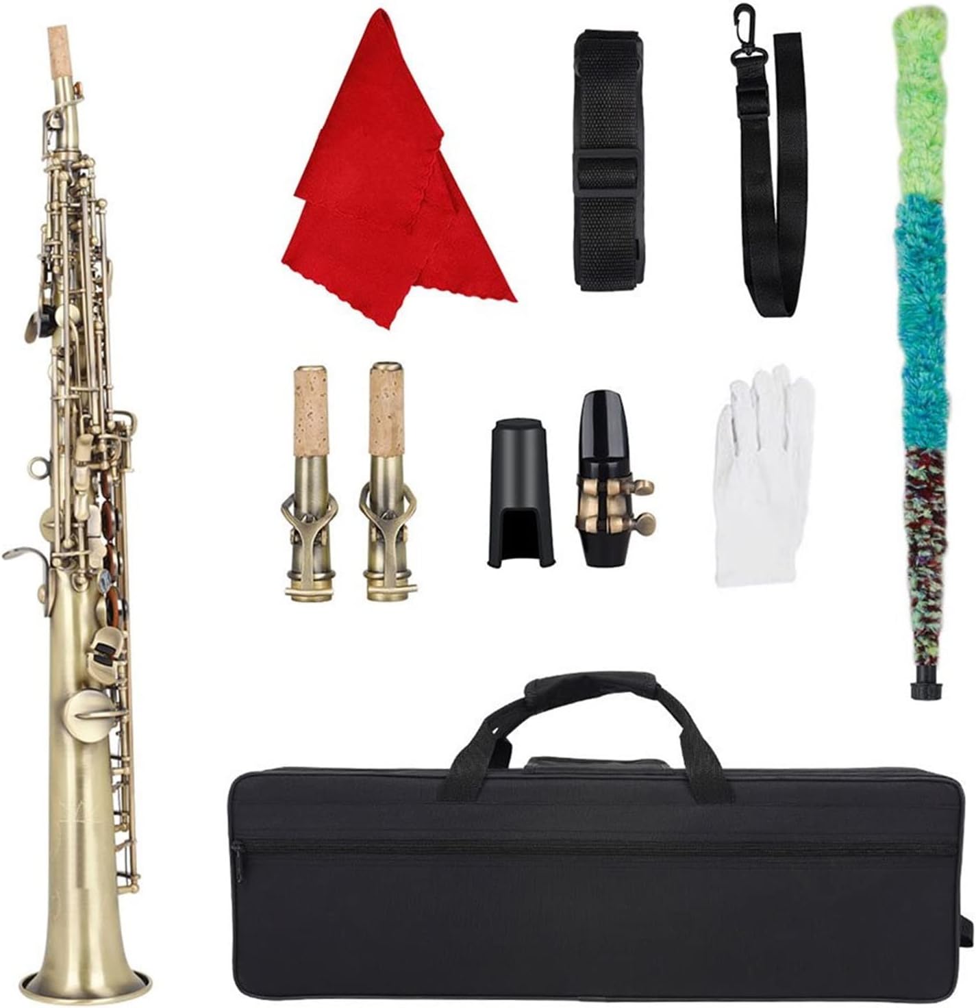 Bronze Straight Bb Saxophone Lacquered Gold Carve Pattern Woodwind Instrument with Case