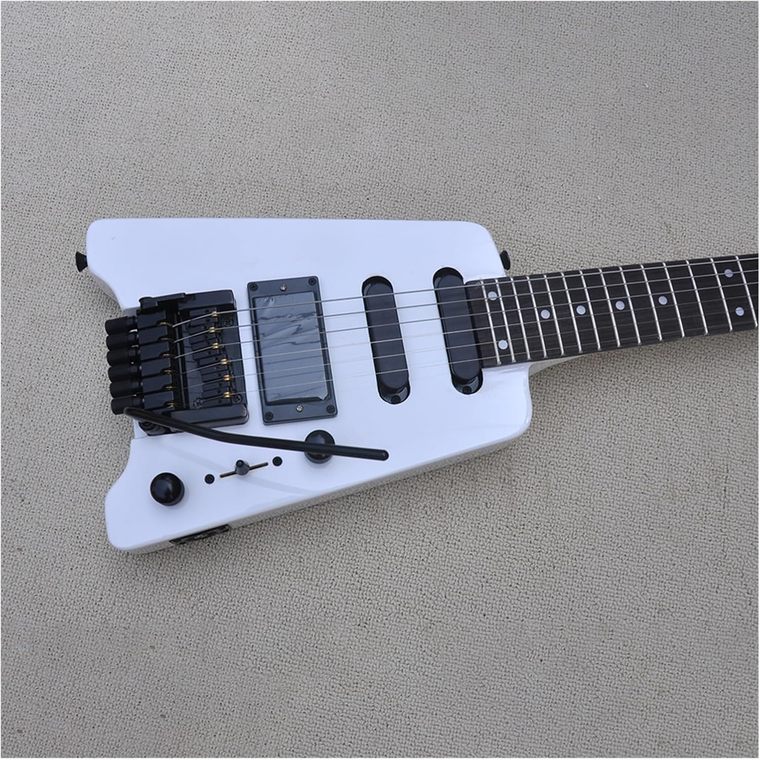 VENEKA Headless Electric Guitar 24 Frets 39 Inches White Headless Electric Guitar with Tremolo Bar Rosewood Fretboard