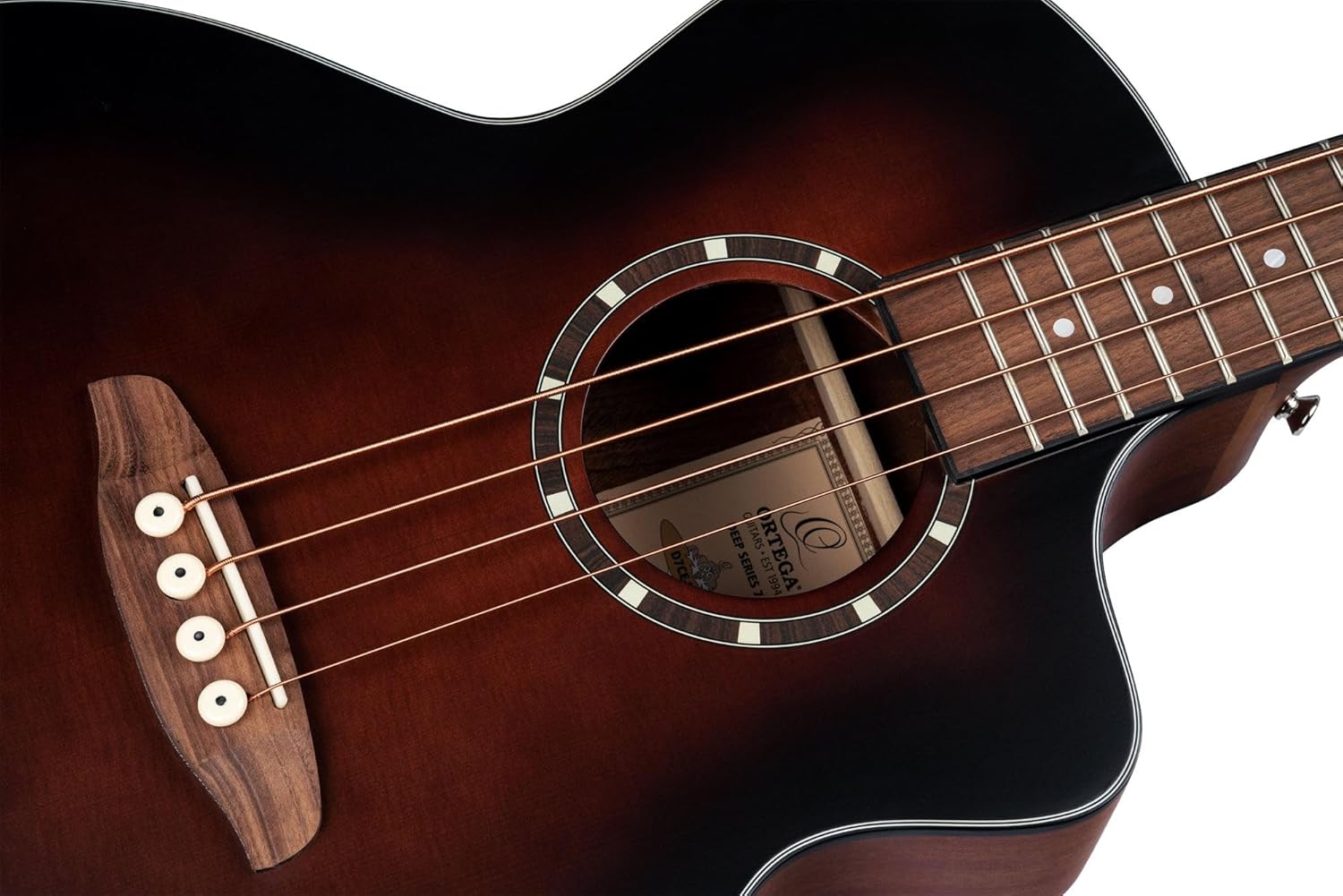 Ortega Guitars Deep Series 4 String Acoustic Bass Guitar, Right-handed, Bourbon Fade, (D7CE-BFT-4)
