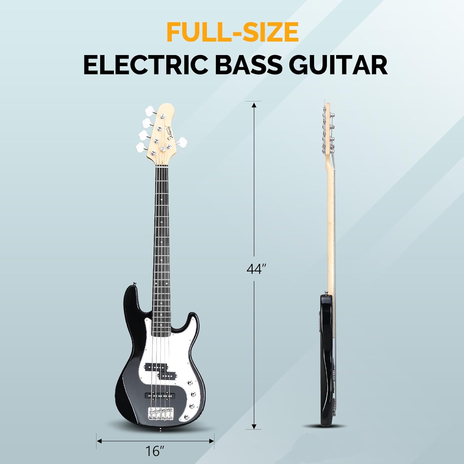 Glarry 5 String Electric Bass Guitar, Full Size Right Handed Rosewood Fretboard Bass Kit with Strap, Cable and Pick (GP Series-Black)