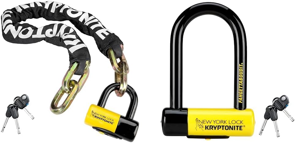 Kryptonite New York FAHGETTABOUDIT 1410 Bike Chain Lock, 3.28 Feet Long 14mm Steel Chain Heavy Duty Anti-Theft Bicycle Chain Lock & New York Fahgettaboutit Mini Bike U-Lock