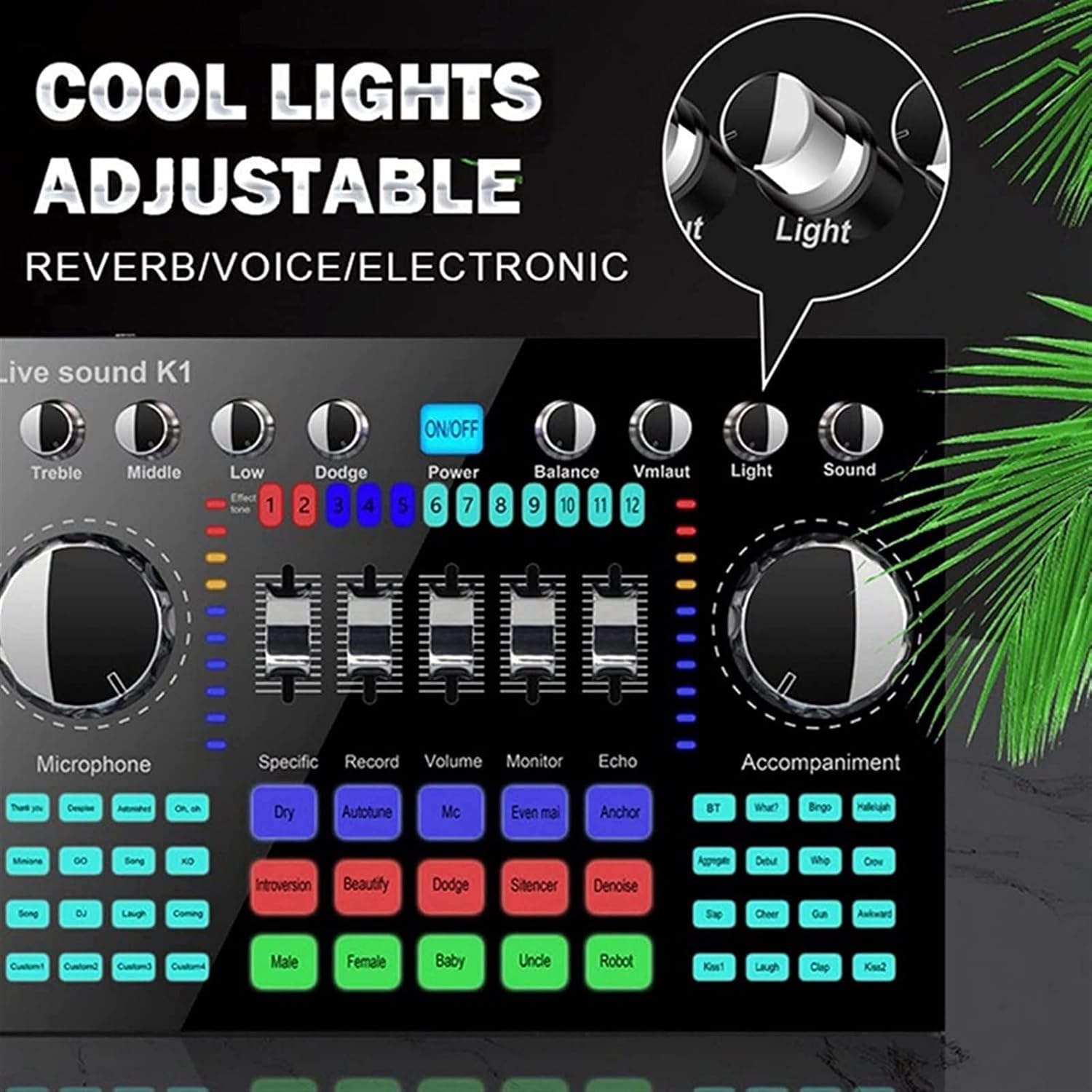 Professional Audio Mixer,K1 Live Sound Card Portable Bluetooth Sound Card Profession Adjustable Volume Audio For Music Recording Karaoke Singing