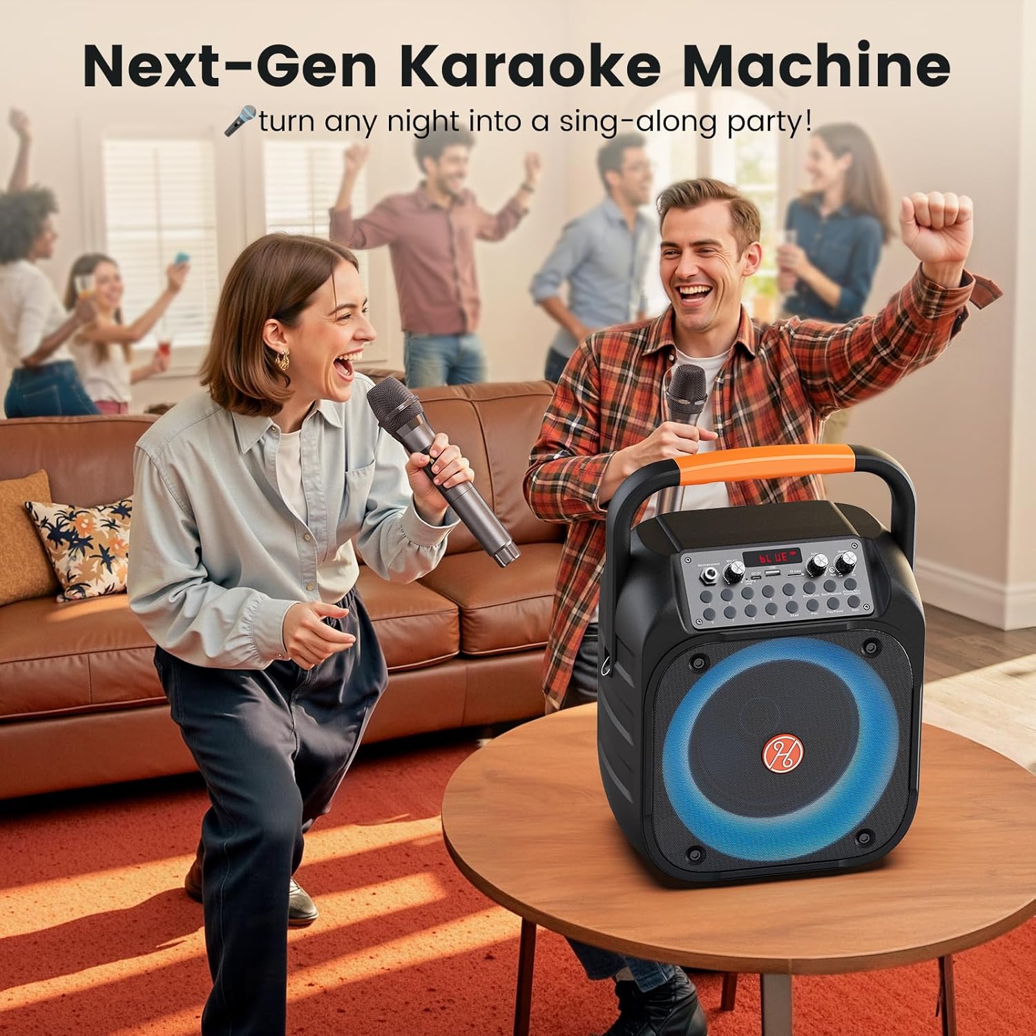 Karaoke Machine for Adults, Portable Bluetooth Karaoke with 2 Wireless Microphones, Echo Adjustment, LED Lights, PA System Karaoke Speaker Support TV/REC/AUX/USB/TF Card (6.5