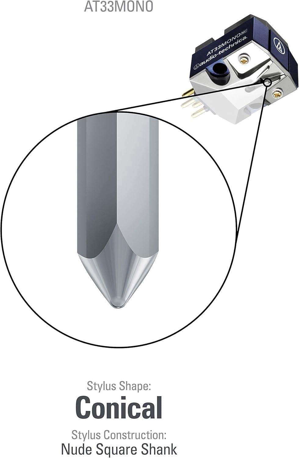 Audio-Technica AT33MONO Mono Turntable Cartridge and AT-LH11H 11g Aluminum Headshell Bundle