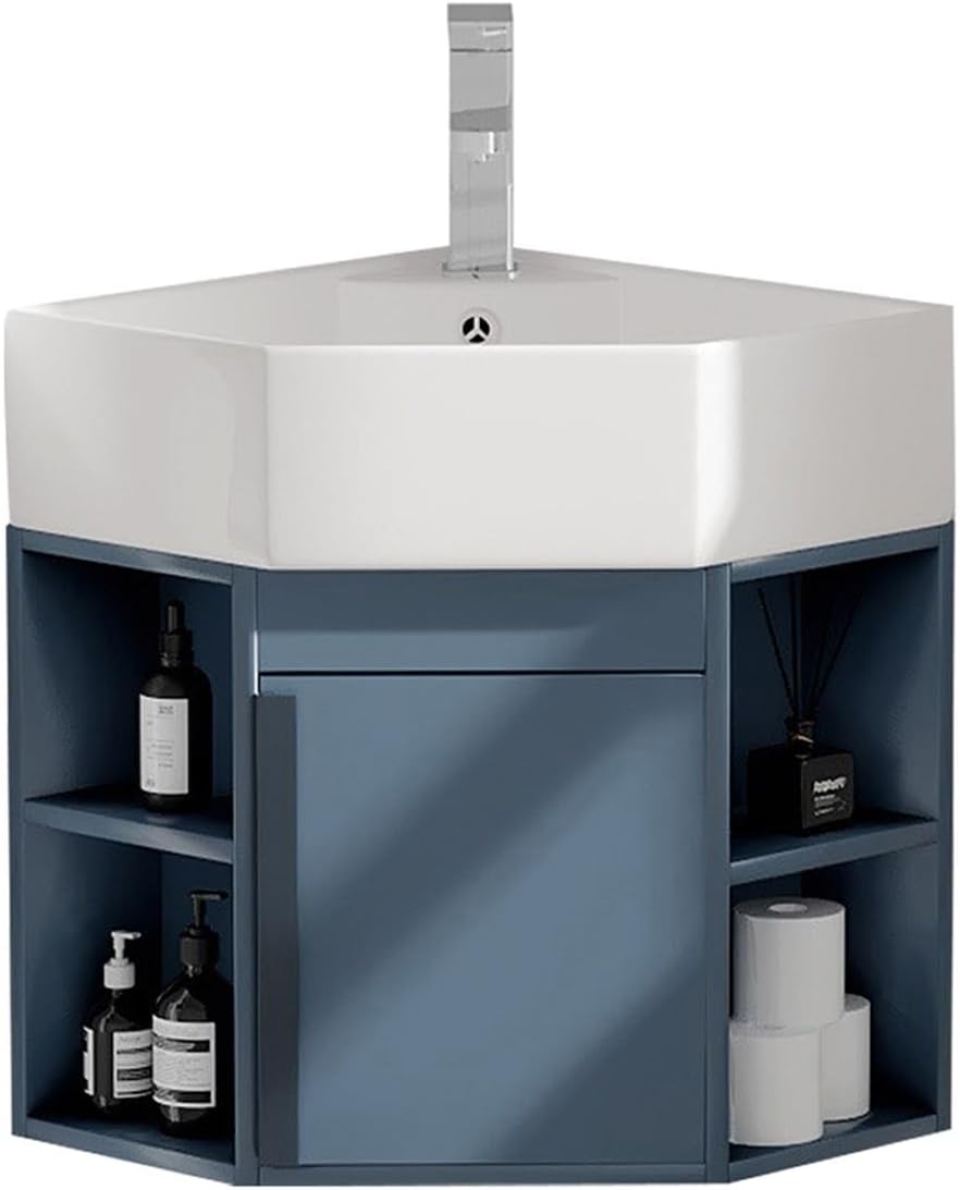 Corner Wall Mount Bathroom Sink, Small Corner Bathroom Vanity Cabinet,Wall Mounted Bathroom Sink, For Small Space Top Chrome Faucet And Drain (Size : 52 * 45cm)