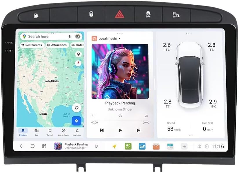 MekedeTech DUDUAUTO DUDU7 Dash Kit for Peugeot 408,9.5 inch 2K Touch Screen Car Stereo 12G RAM 512G ROM