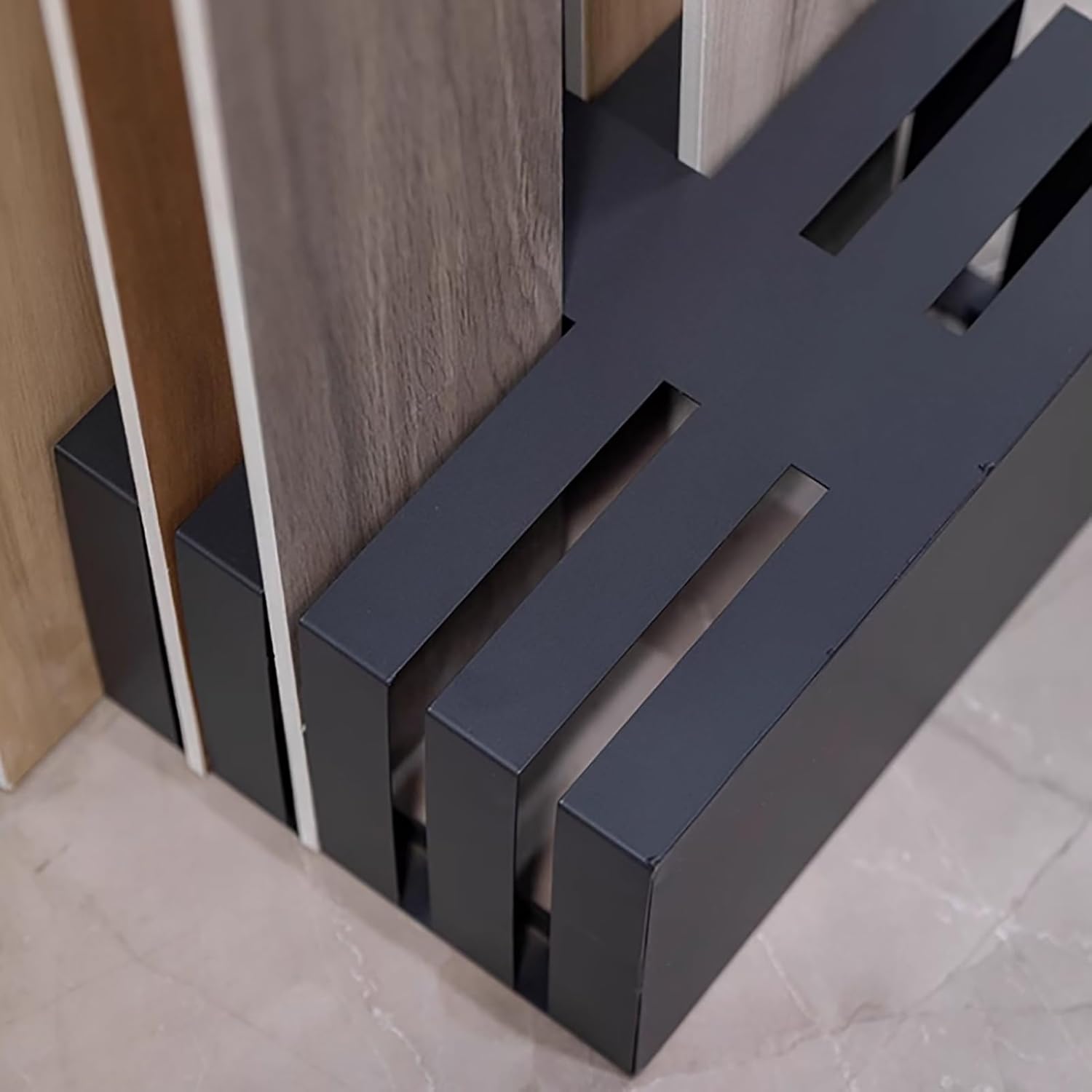 Rectangle Commercial Floor Tile Display Shelf,Floor Tile Display Stand,Wooden Floor Sample Holder,Ceramic Tile Shelf Sample Door Stand (Color : Black, Size : Card Slot 2.1cm)