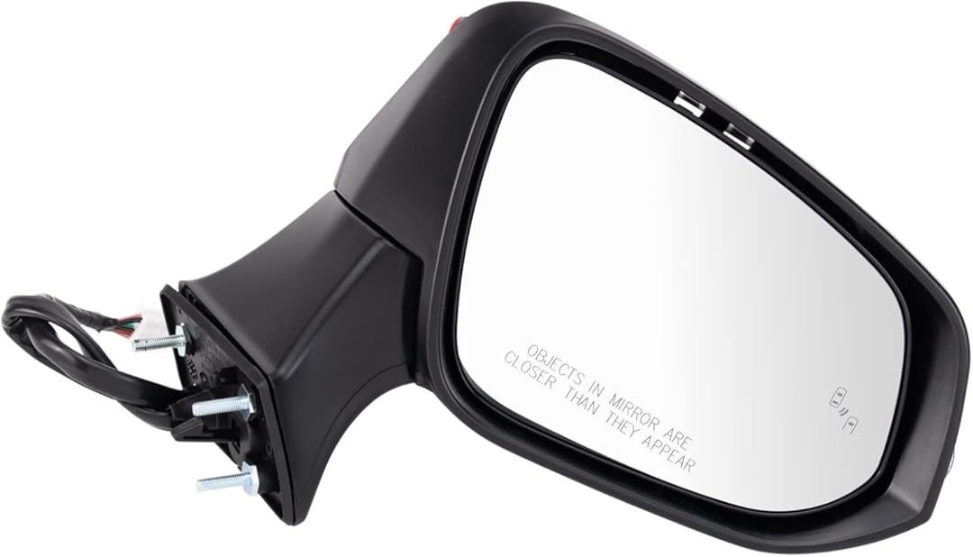 TRQ Passenger Side Mirror Assembly Power Heated Turn Signal Puddle Light Blind Spot Smooth Black Paint to Match Compatible with 2021-2024 Toyota Venza