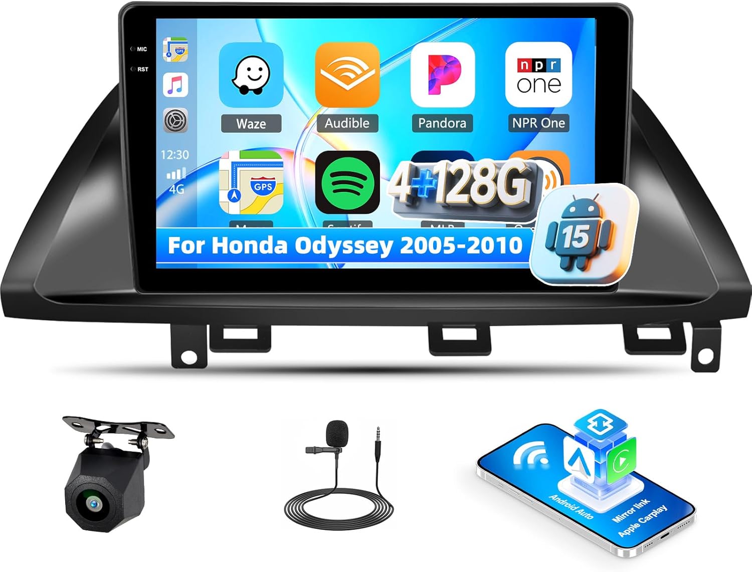 [4+128GB] Android 15 Car Stereo for Honda Odyssey 2005-2010 with Wireless CarPlay Android Auto,10.1