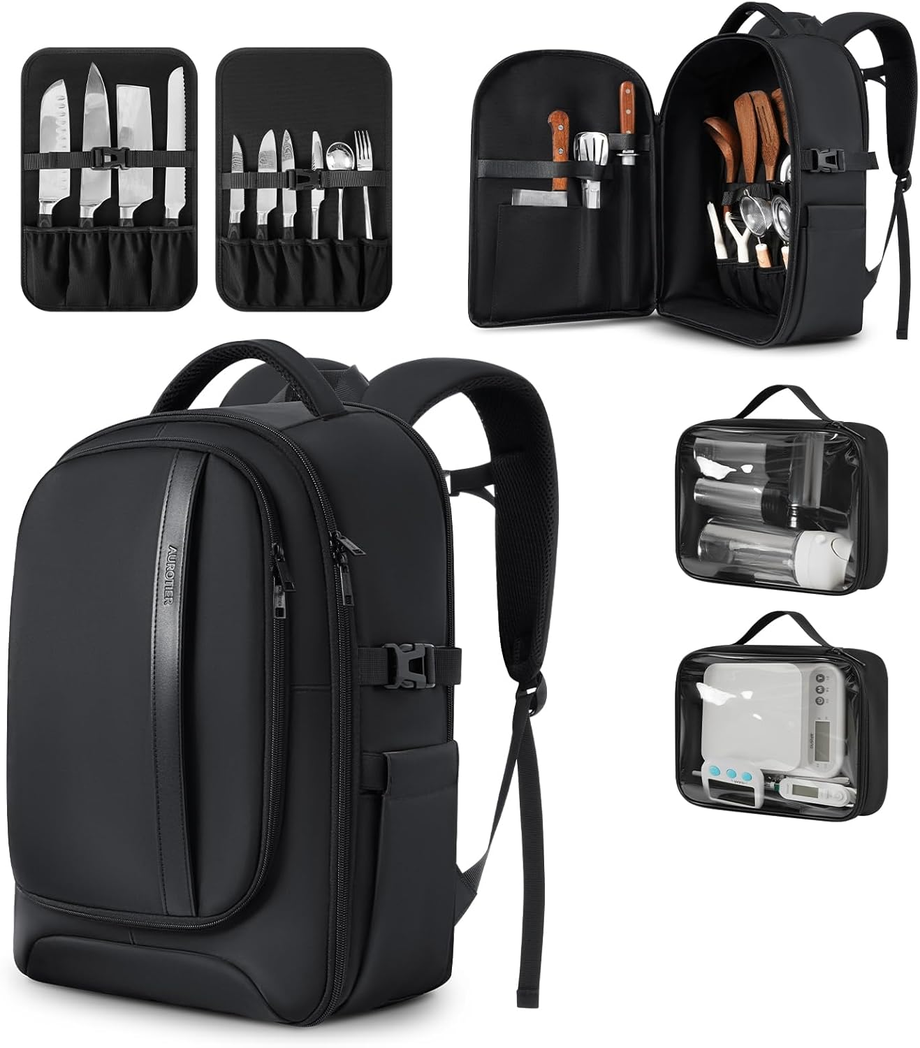 Chef Knife Backpack with Waterproof Pocket, 30+ Pockets for Knives and Tools, Knife Bags for Chefs Professional Culinary Apprentice Private Chefs, Pocket for Tablet Laptop (Knife Not Included)