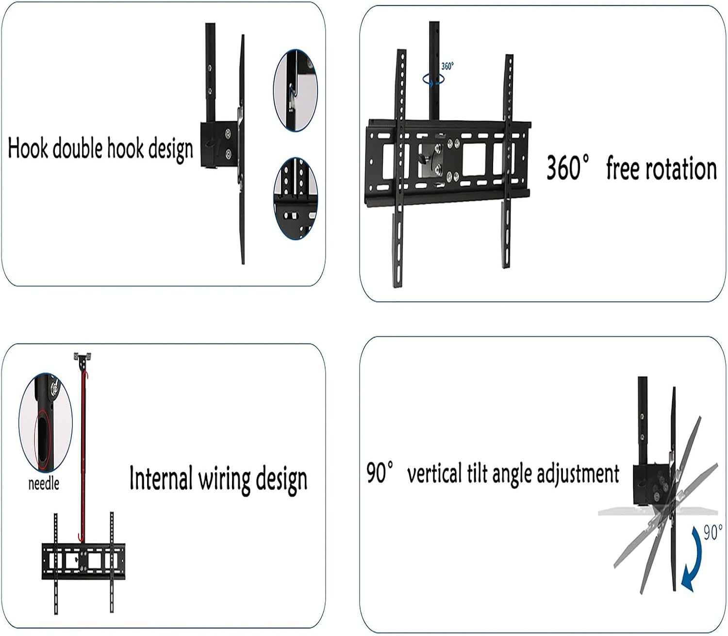 Tv Wall Mount - Adjustable Ceiling TV Mount Bracket,Full Motion 360 Deg Rotation Tilt Swivel TV Mount,Fits 40-80inch LED Sn Display,Can 90° Flip Down Ceiling TV Mount Stan,0.65,1.0