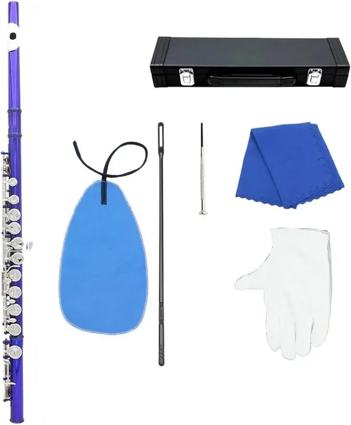 Professional Flute Instrument 16 Hole C Flute Colorful Durable Nickel Plated Woodwind Instrument(Blue)