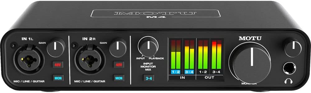 MOTU M4 Desktop 4x4 USB Type-C Audio-MIDI Interface Bundle with XLR-XLR Cable and 10-Pack Straps