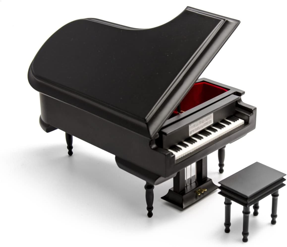 Sophisticated 30 Note Miniature Musical Matte Black Grand Piano with Bench - Come Back to Sorrento