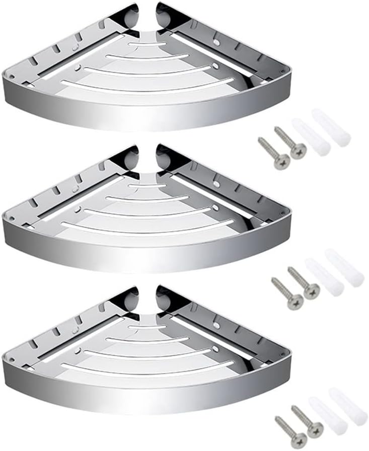 Corner Shower Caddy Bathroom Shower Corner Shelf, SUS 304 Stainless Steel Shower Caddy Wall Mount Triangular Bathroom Floating Shelves Shower Organizer (Color : Polish 3 Layer)