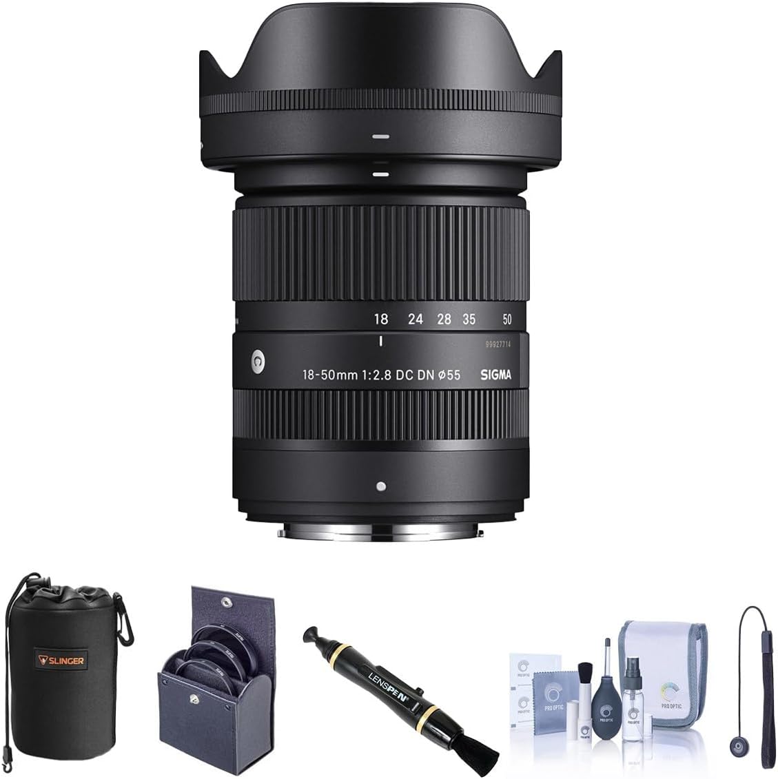 Sigma 18-50mm f/2.8 DC DN Contemporary Lens for Fujifilm X, Bundle with 55mm Filter Kit, Lens Pouch, Lens Cleaner, Cleaning Kit, Lens Cap Tether