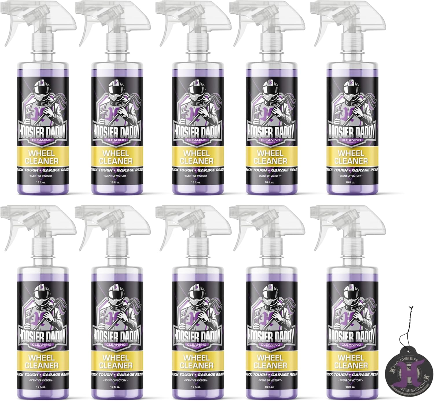 Hoosier Daddy 16oz Wheel Cleaner - Powerful Formula Removes Brake Dust, Grime, and Dirt for Sparkling Rims, Safe for All Wheel Types, Easy Spray Application + Air Freshener (10-Pack)