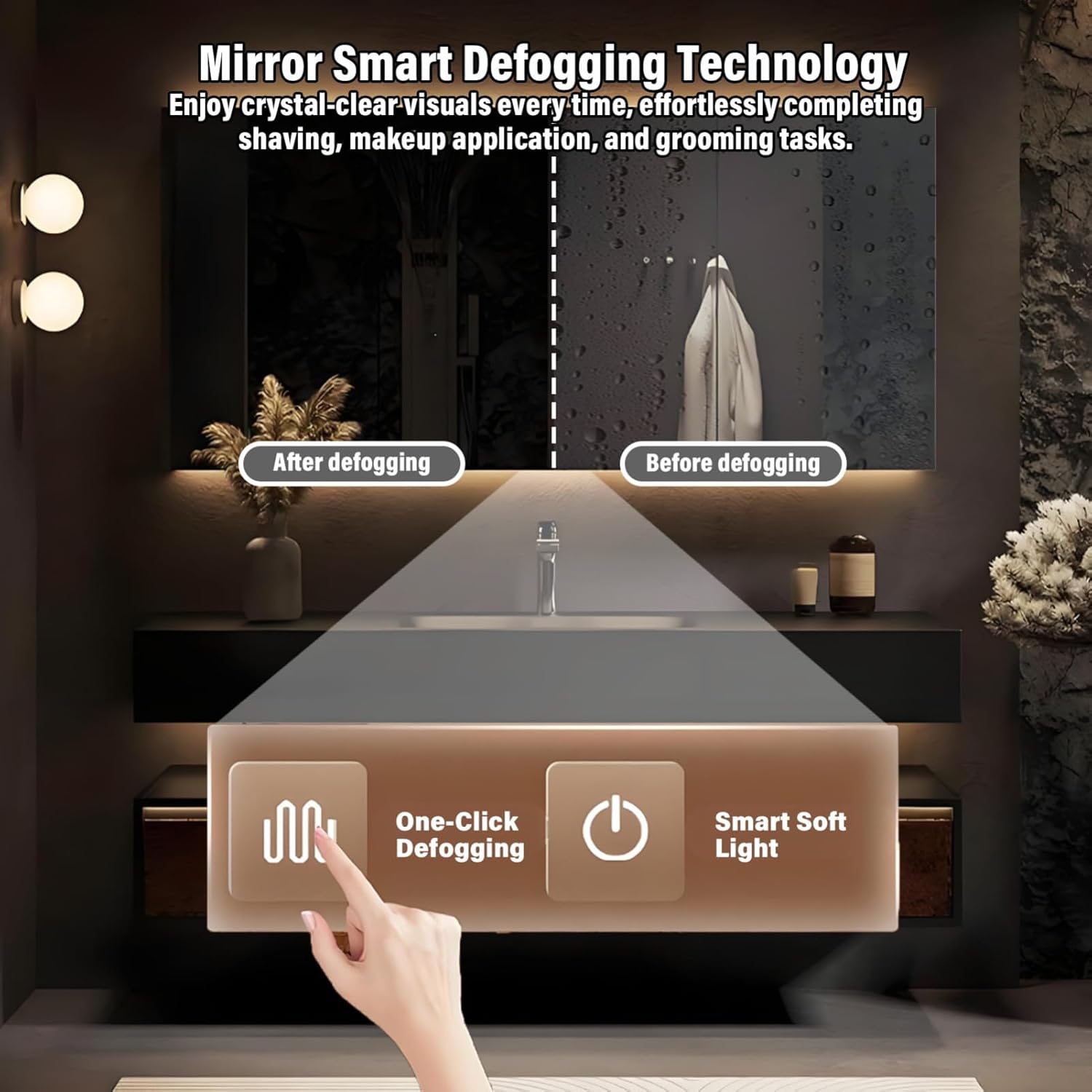 52IN Bathroom Vanity with Sink - Modern Solid Wood Floating Vanity Cabinet, Smart Defrost Mirror, No Hygiene Dead Corners, Silent Drawers, Stylish Bathroom Storage for Renovation,Brown