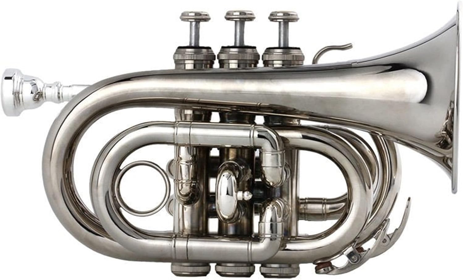 B-Flat Silver-Plated Pocket Trumpet Bb Silver Brass Nickel-Plated Cornet Instrument Beginner Trumpet