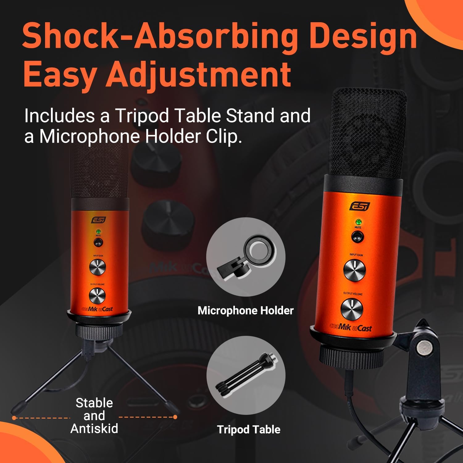 ESI cosMik uCast | USB Microphone, Cardioid Condenser Computer Microphone for Gaming, Streaming, Podcasting, 2m USB-C Cable, Mute Button, Built-in Headphone Jack, Gain Control, USB Mic for PC & Mac