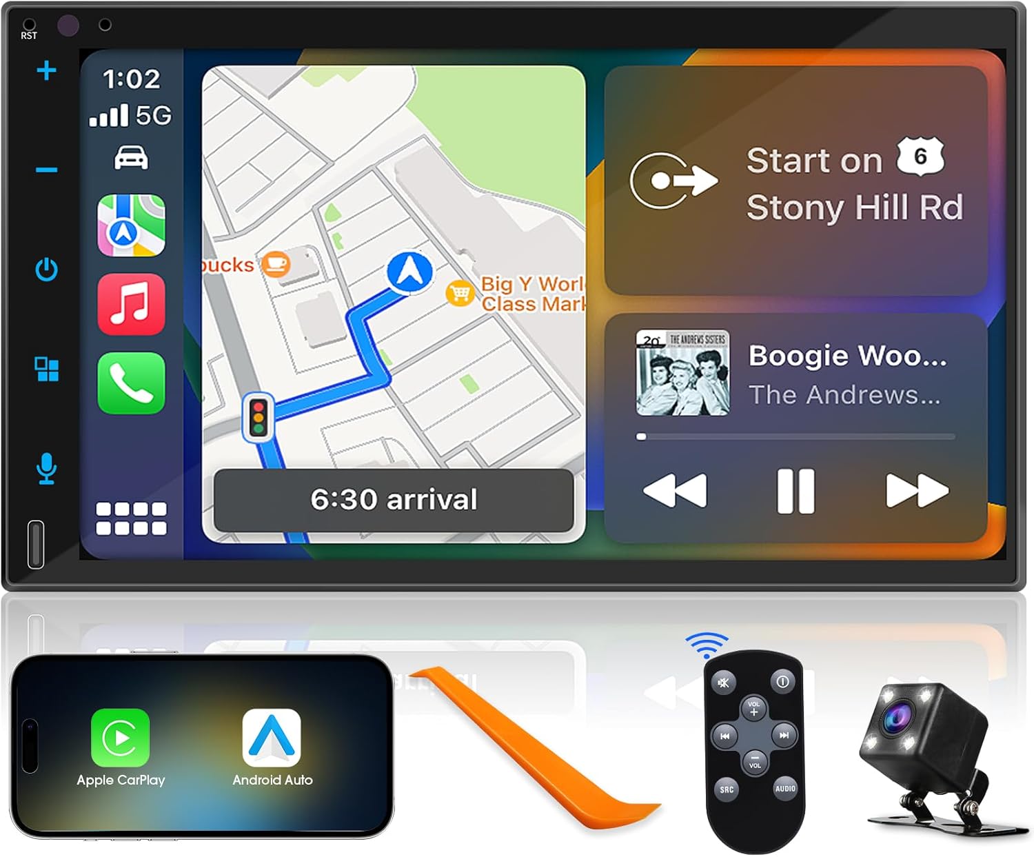 Double Din Bluetooth Car Stereo - Wireless Apple CarPlay Touch Screen - 7 Inch Wireless Android Auto Car Radio with Phone Link AM FM Tuner Backup Camera Type-C 4.2-Channel Audio Output