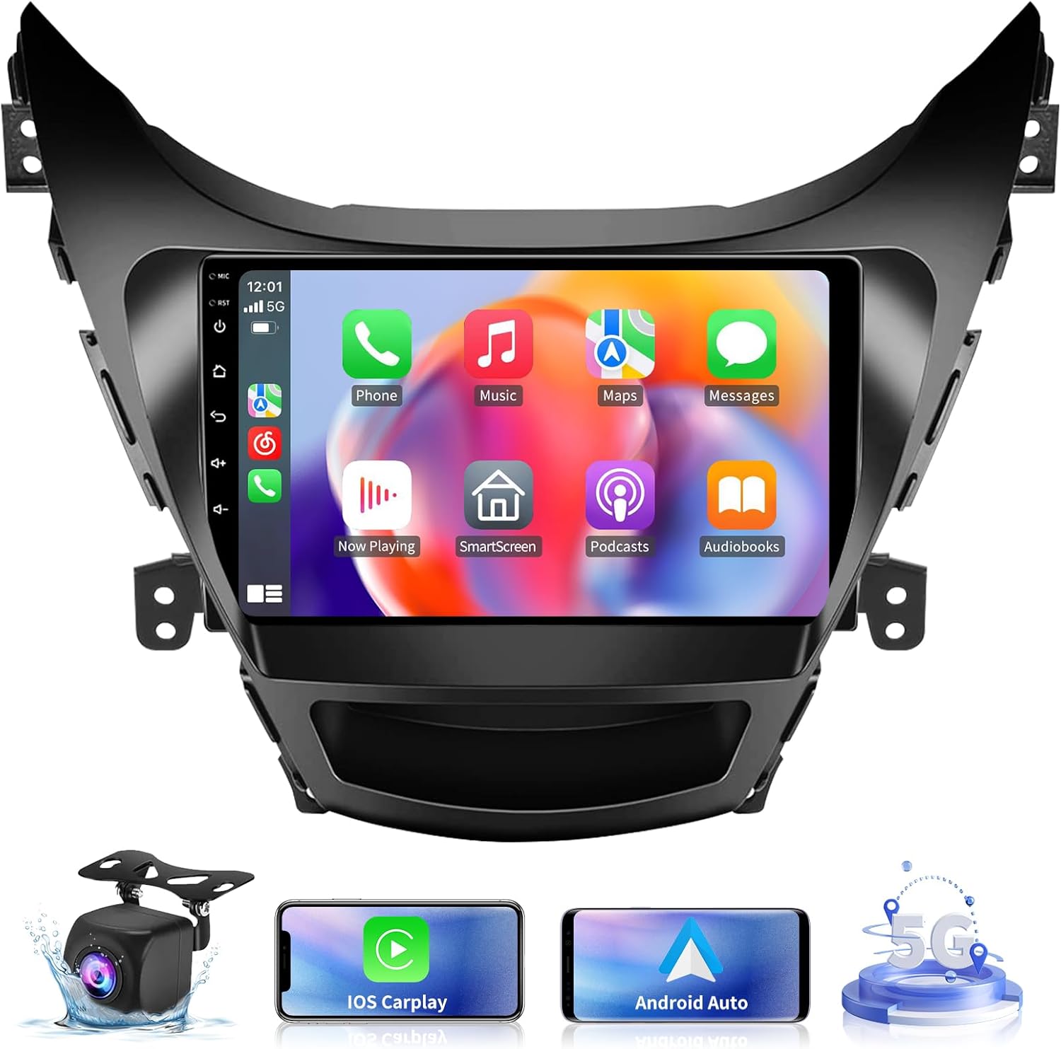 5GWiFi Upgrade Car Stereo Radio for Hyundai Elantra 2011 2012 2013 - Wireless Carplay and Android Auto GPS Navigation - 4GB+32GB 9.2 inch Touchscreen Bluetooth RDS FM SWC