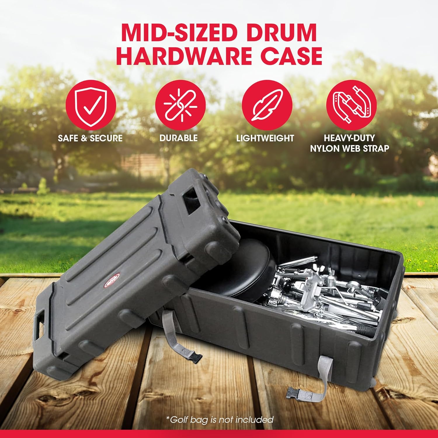 SKB 1SKB-DH3315W Durable Plastic Mid Sized Drum Hardware Case with Convenient Pull Out Handle, Heavy Duty Nylon Web Strap, and Built In Roller Wheels