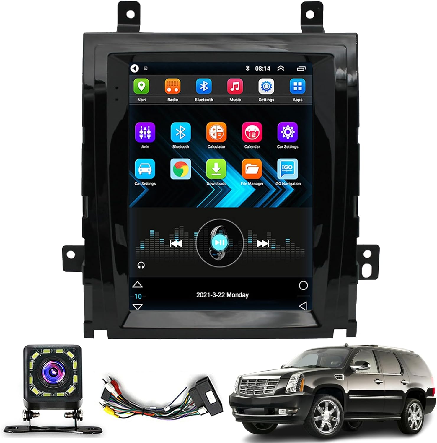 9.7 inch Car Screen for Cadillac Escalade (2007-2012), Multimedia Video Audio Player, Android 10 Car Radio with Android Auto/CarPlay/GPS/WiFi/Bluetooth/AM/FM Radio(Size:Octa Core 4+64G)