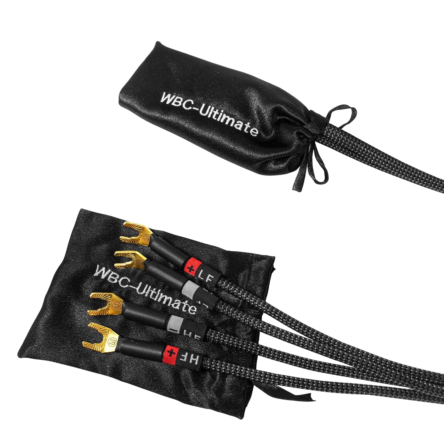 WORLDS BEST CABLES 8 Foot Ultimate - 9 AWG - Ultra-Pure OFC - Premium Audiophile HiFi Bi-Wire Speaker Cable Pair with Eminence Gold Banana (x2) & Spade (x4) Plugs & Carbon Tweed Jacket