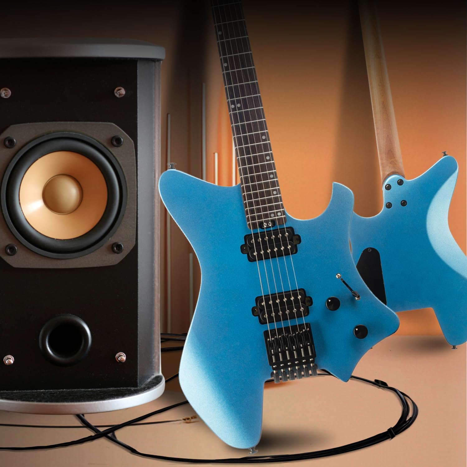 EART GW2-SE Headless Electric Guitar, Solid Electric Guitar Roasted Mahogany Body with Hard Maple Neck Standard Artones-H2SE Pickups,Satin Finish