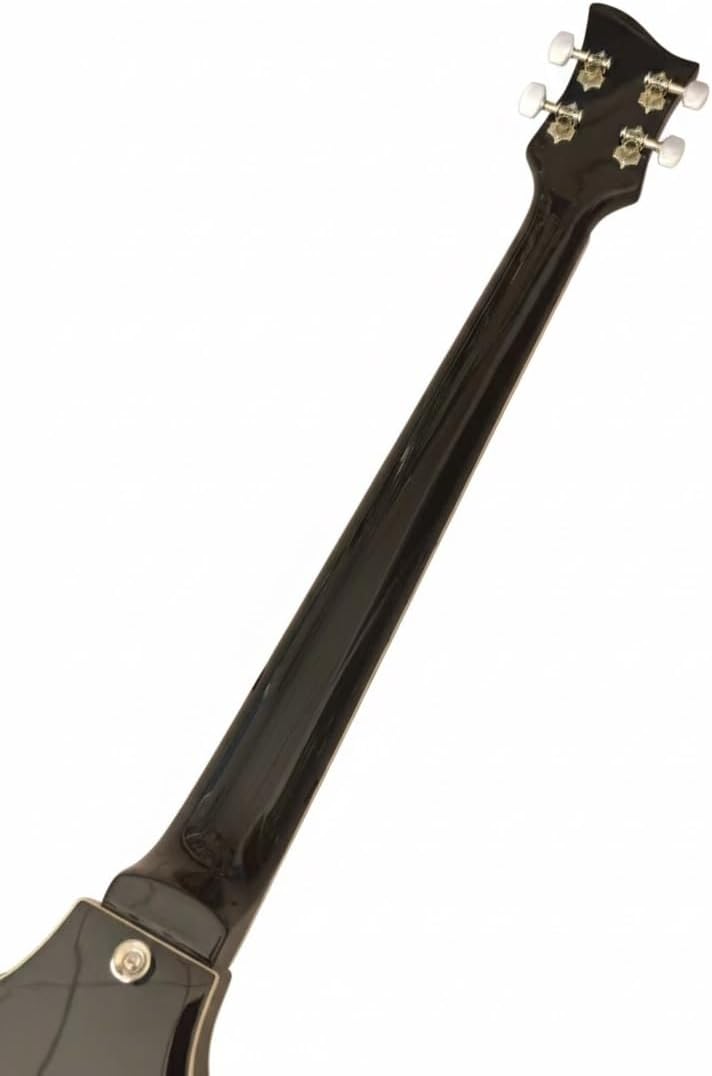 Violin Electric Bass Guitar 4 String 41 Inch Short Scale - Hollow Basswood Body with Flame Maple Appearance & Neck(Black)