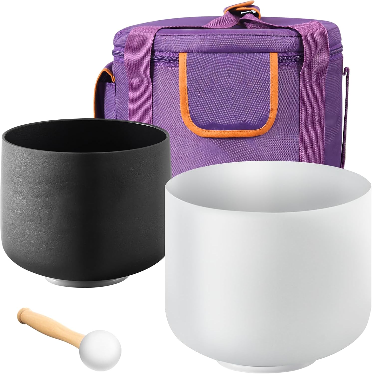 VEVOR 2PCS Crystal Singing Bowls, 8-inch and 10-inch A & F Note Singing Bowls, Frosted Quartz Singing Bowl with 10