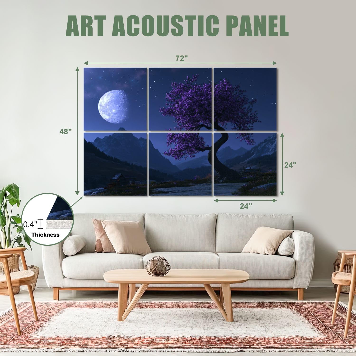 6 Pack Art Acoustic Panels Sound Absorbing Boho Farmhouse Scenery Modern Blossoming Full filled Sky Remote Cabin Decorative Soundproof Wall Panels Self Adhesive for Recording Studios Office 72