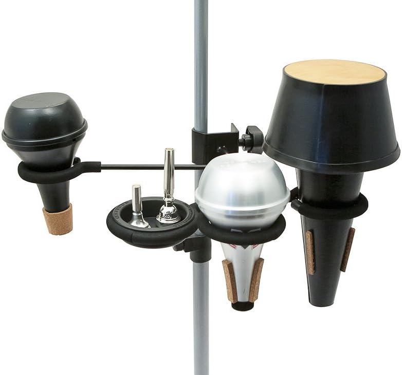 Hercules DS513BB Trumpet Cornet Flugelhorn Stand, Black & HA100 Mute Holder for 4 Mutes