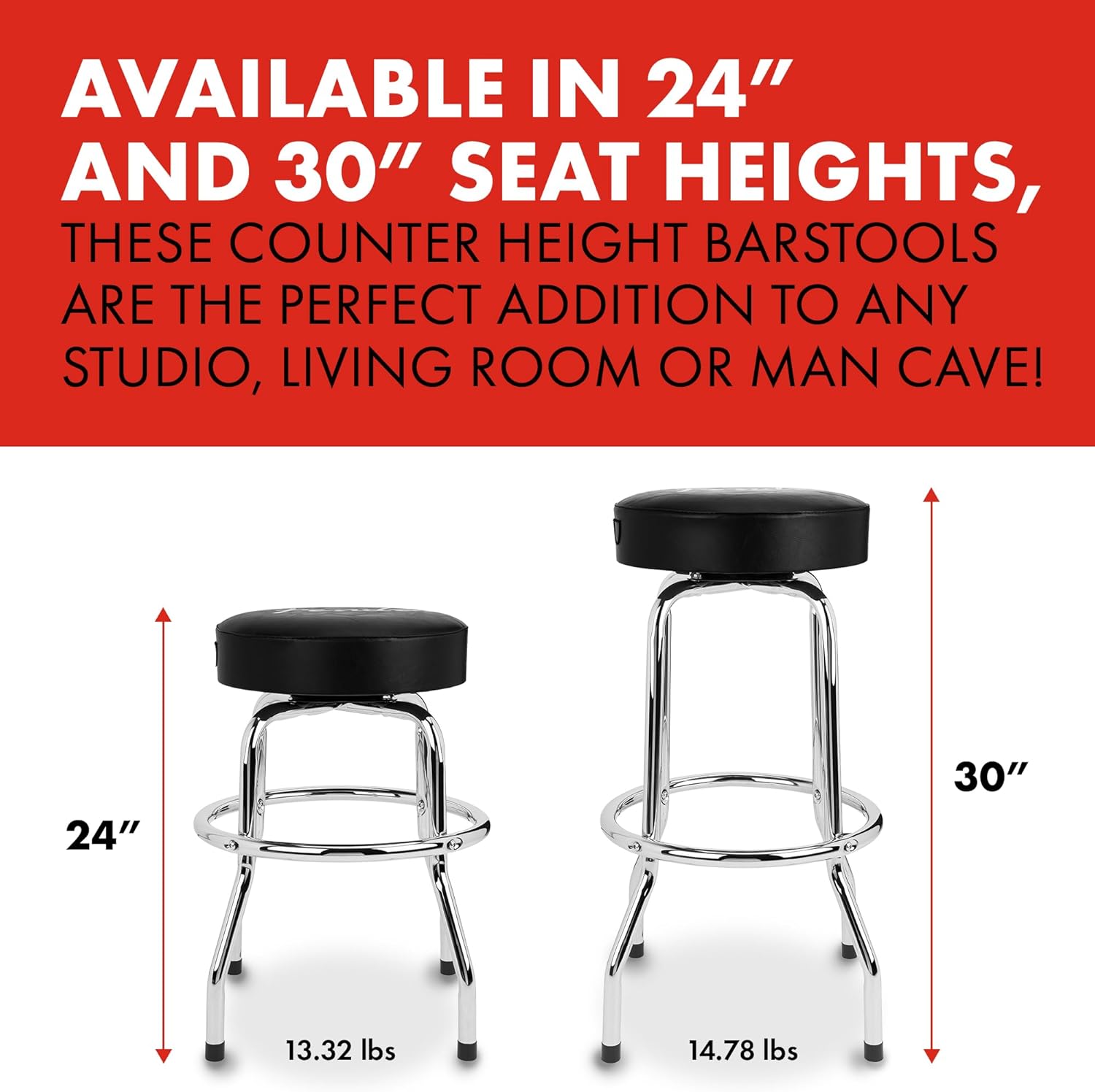 Fender Spaghetti Logo Swivel Barstool with Guitar Picks Pouch, Great Gifts for Dad, with 1 Year Limited Warranty, Simple Assembly, Black/Black, 30