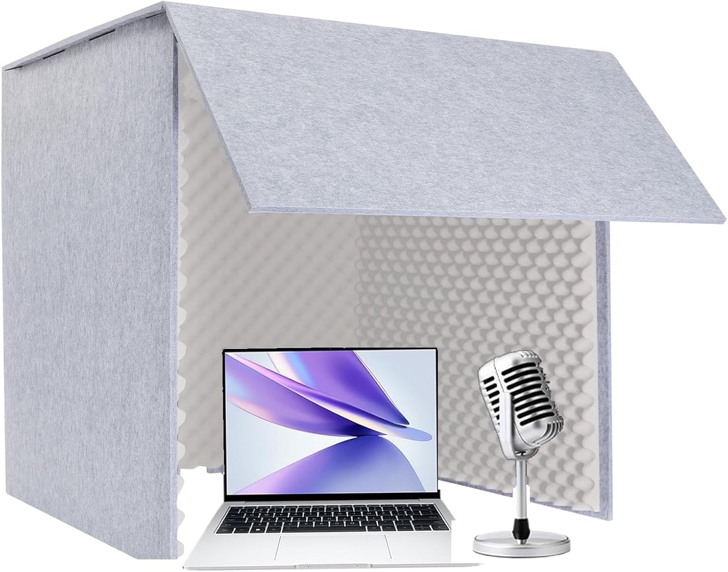 31.4 x 31.4 x 31.4 Inch Desktop Soundproof Cover, Sound Proof Box Cover, Portable Vocal Recording Booth for Home Studio, Vocal Absorbing Shield Microphone Isolation Booth Cube (Grey)