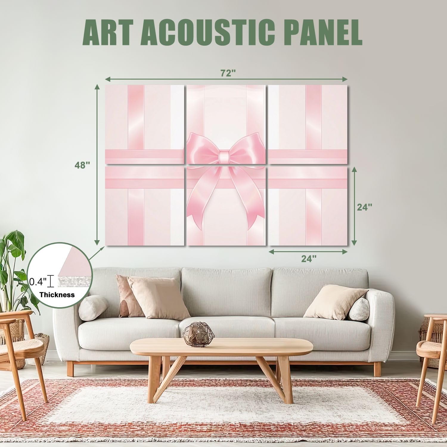 6 Pack Art Acoustic Panels Sound Absorbing Pink Ribbons Princess Bow Light Vertical Stripes Satin Texture Gift Decorative Soundproof Wall Panels Self Adhesive for Recording Studios Office 72