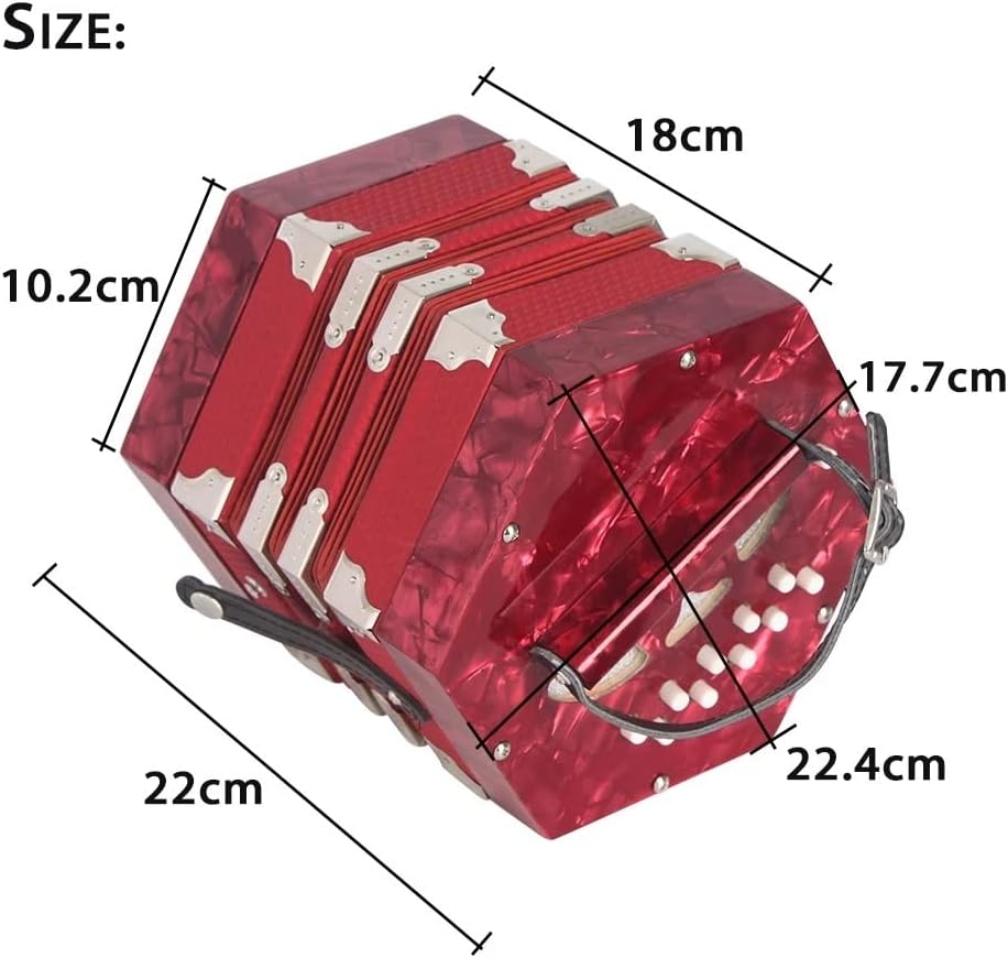 Professional Concertina, 20 Buttons Accordion With Adjustable Hand Strap And Carrying Bag, Beginner Musical Instrument For Daily Practice Stage Performance